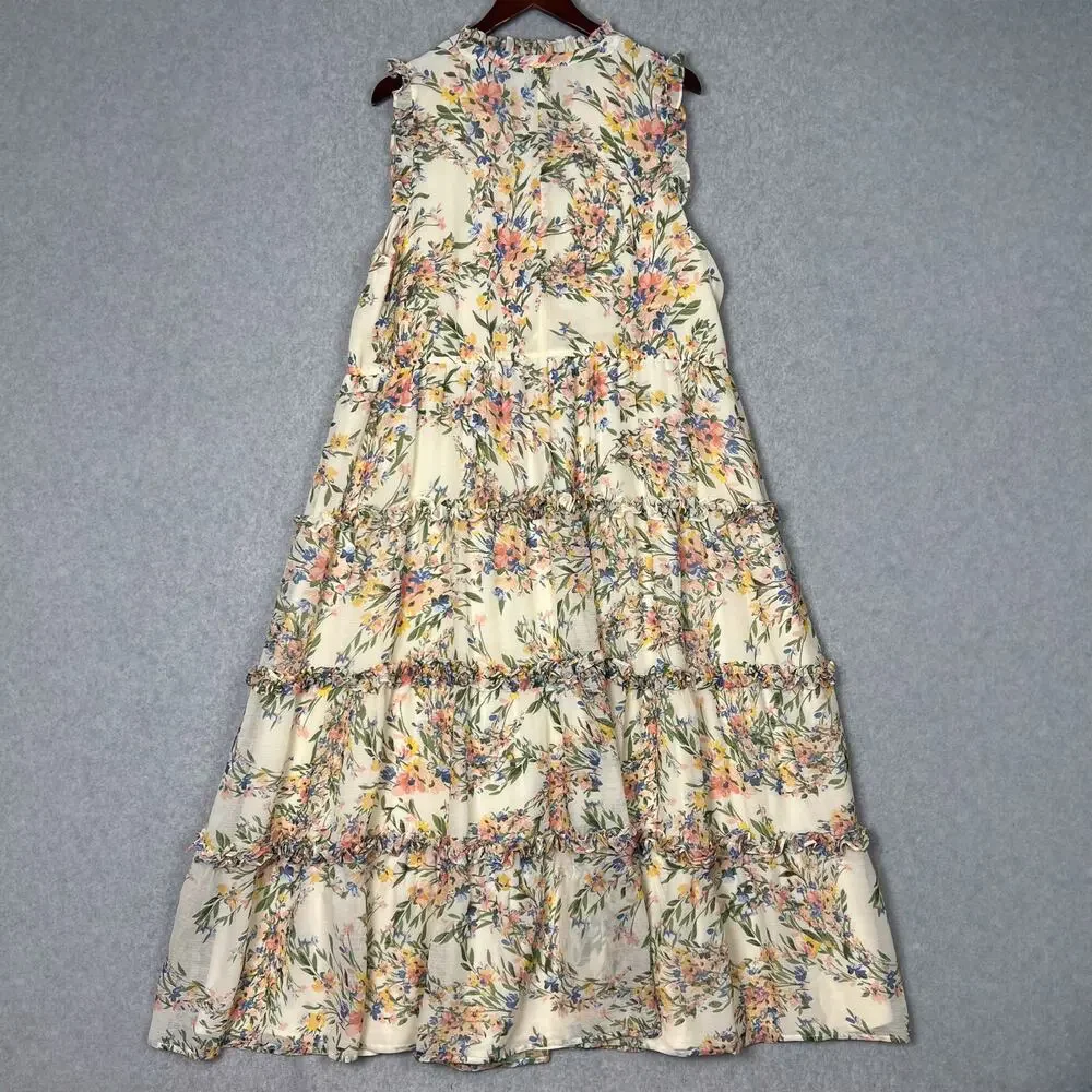 Eloquii Elements Floral Sleeveless Ruffle Trim Tiered Maxi Dress Size 20 - Picture 6 of 8